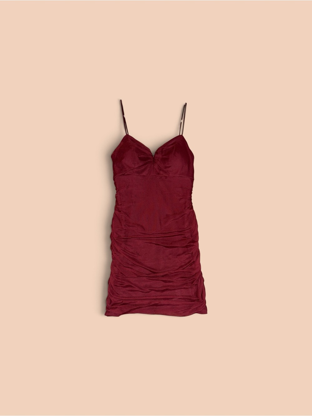 Women's Burgundy Ruched Slip Dress
